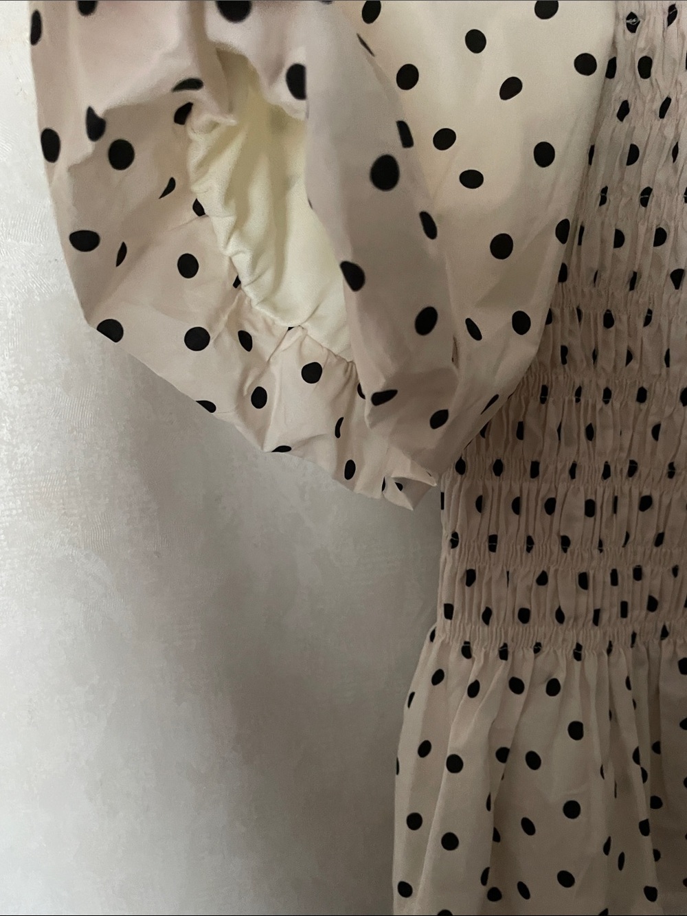 She + Sky Cream and Black Polka Dot Smocked Midi Dress - Picture 3 of 3